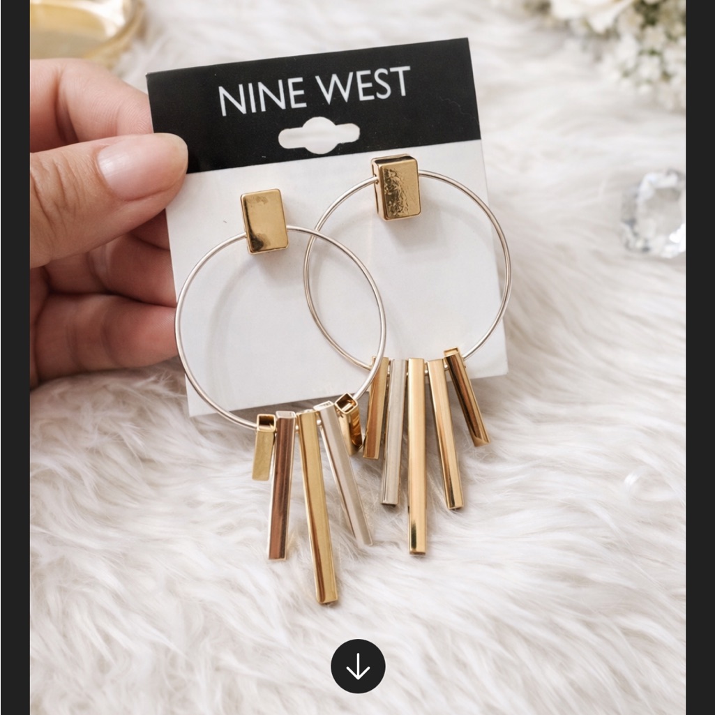 Nine West Gold And Silver Dangle Hoop Earrings
